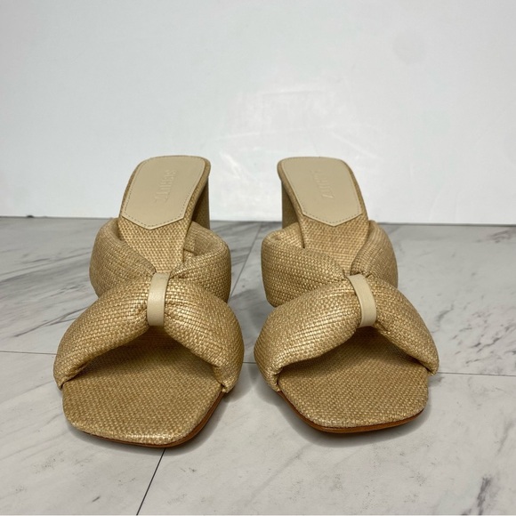 Schutz Fairy Natural Egg Shell Square Toe Heeled Sandal 8 1/2 B - Picture 2 of 14